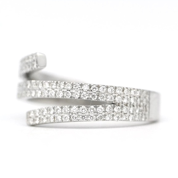 18K VS Diamond Finger Cuff - Toe Ring - Spiral Wrap Vine Crossover - White Gold - Picture 10 of 11